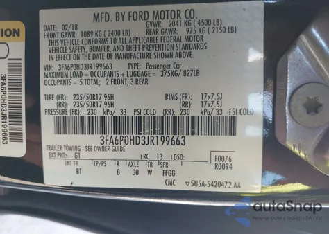 2018 Ford Fusion Se from USA, damaged, VIN 3FA6P0HD3JR199663